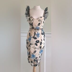 Show Stopper Cream Embroidered Sequin Bodycon Midi Dress